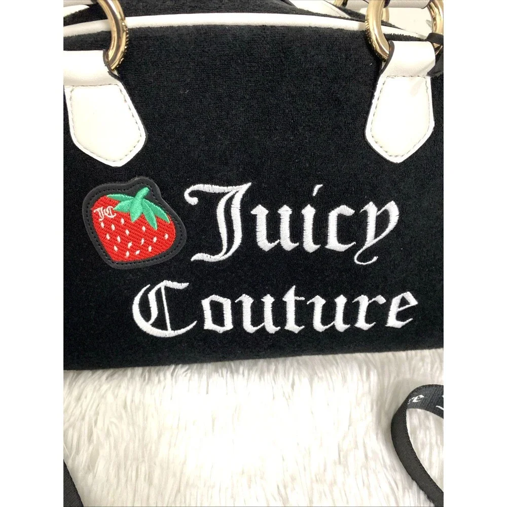 Juicy Couture Sweet N Juicy Apple Satchel Duffle Bag Terry Black Heart Charm